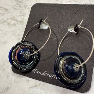 Handmade Glass Bead Multicolor Blue Earrings